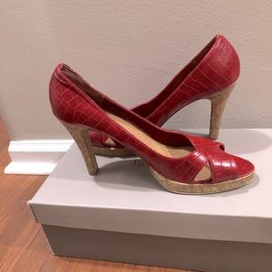 Red Corked-Heel Heels